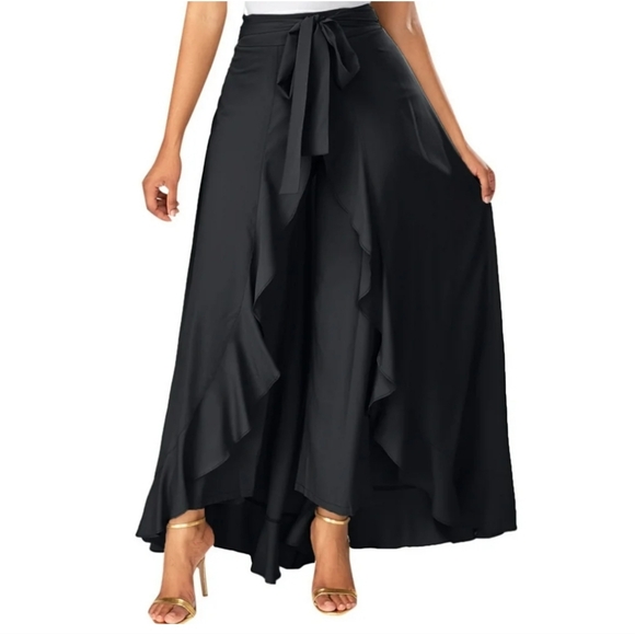 Elegant Black Walk-Through L Ruffle Maxi Wrap Around Skirt With Pants 2018- - Picture 2 of 14